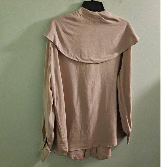 VINTAGE 1980s Anne Pinkerton Collection Beige Silk Blouse Est. Size XL - Picture 4 of 12